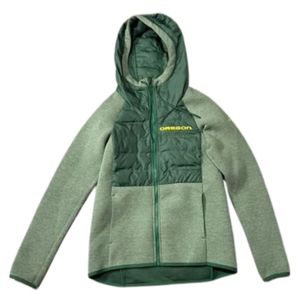 Columbia Oregon Ducks Women's XS Full Zip Hooded Jacket Green Puffer Fleece